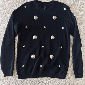 Versus Versace Black Sweater with Silver Lion Head Medallions